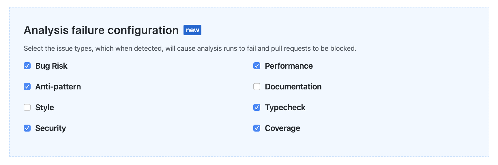 Analysis failure configuration