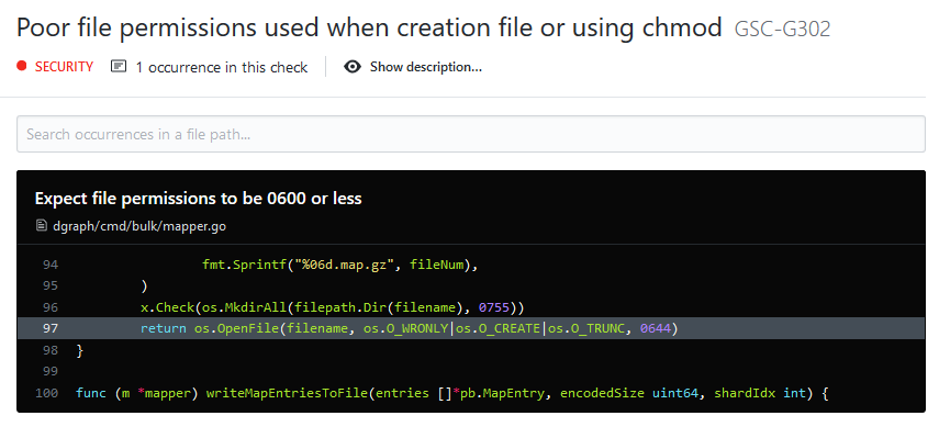 Poor file permissions used when creation file or using chmod