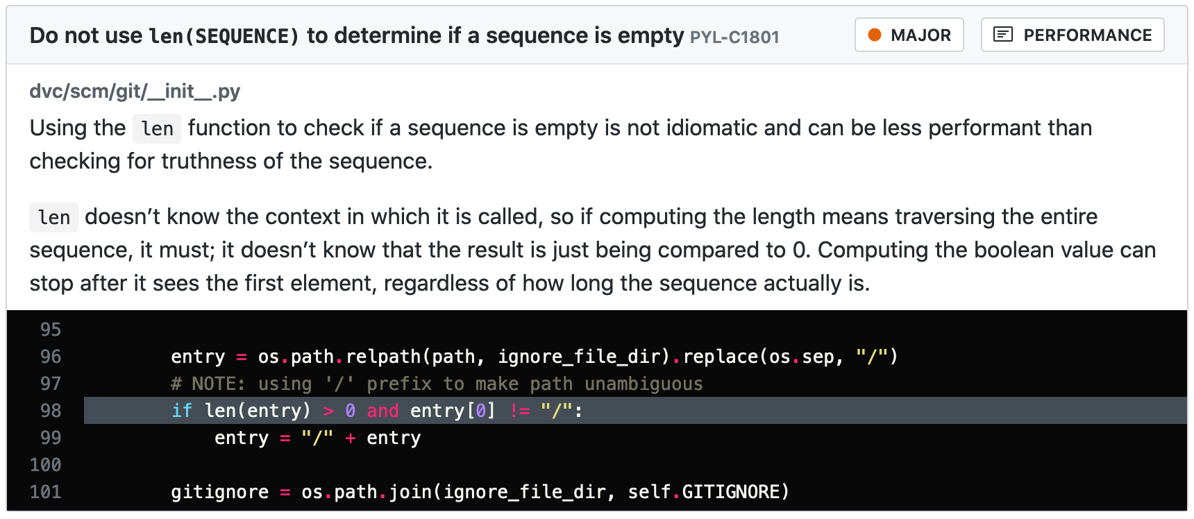 Don't use len(SEQUENCE) to determine if a sequence is empty