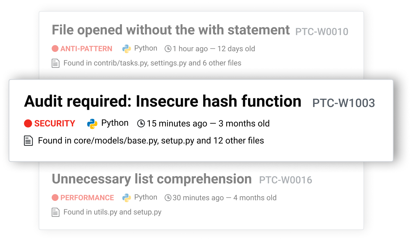 python static analysis issue examples detected by deepsource